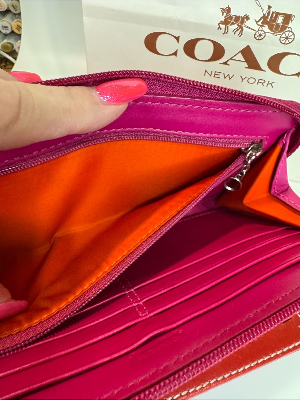 Hot Pink Women’s Clutch Wallet with Pink - Picture 8 of 12
